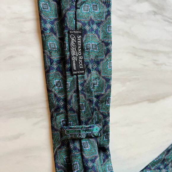 Stefano Ricci for Saks Fifth Avenue Silk Tie in Green Navy and Gold - Picture 7 of 8